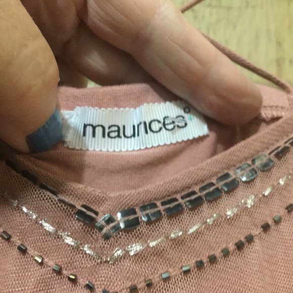 Maurice size 2 blush pink strappy top with beads on the front sheer layer - Picture 4 of 7